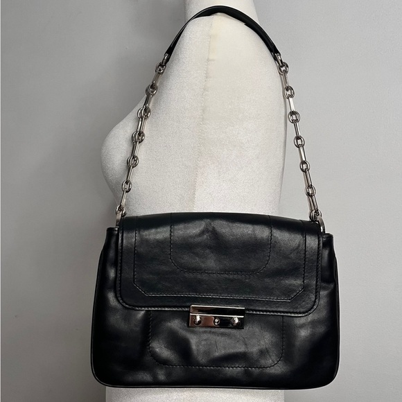Joanna Maxham Handbags - Joanna Maxham Arm Candy Black Leather Shoulder Bag with Silver Chain Straps